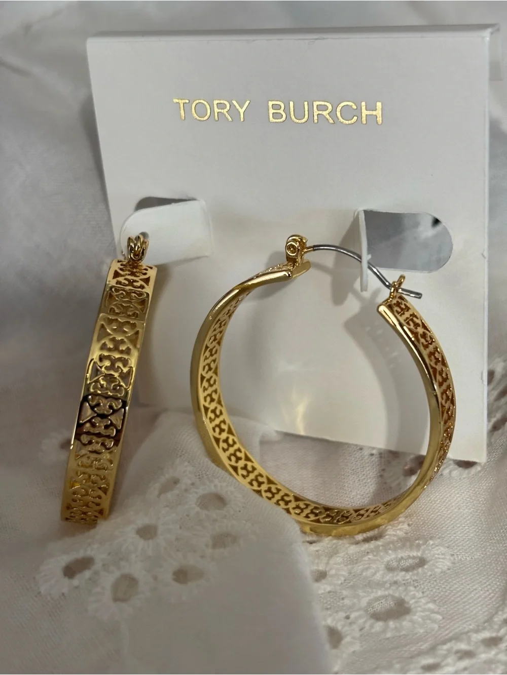 Tory Burch Large Gold Filigree Hoop Earrings